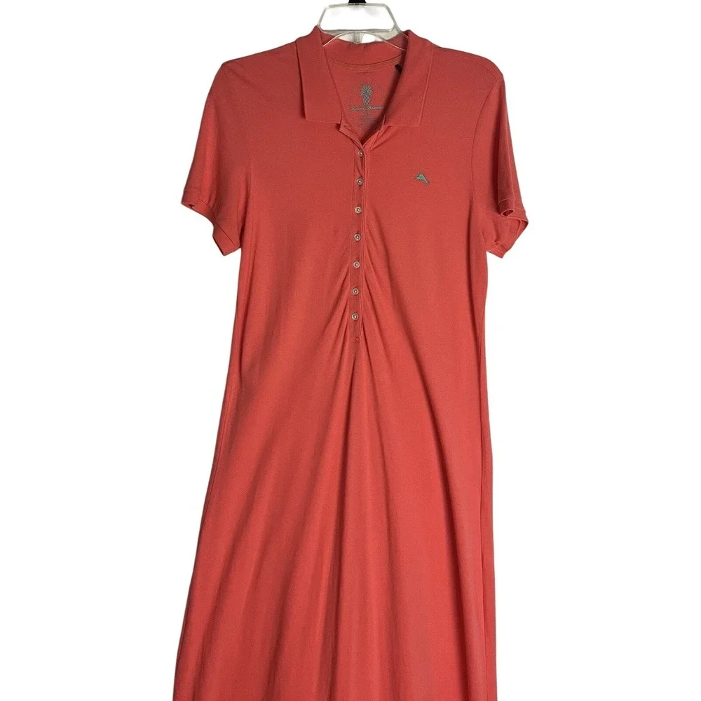 Tommy Bahama Orange Long/Maxi‎ Polo Dress Short Sleeve - Size M Back Slit